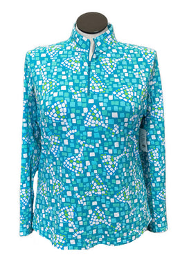 Ibkul Teal Geometric Patterned Women's Pullover Size XL MSP$91