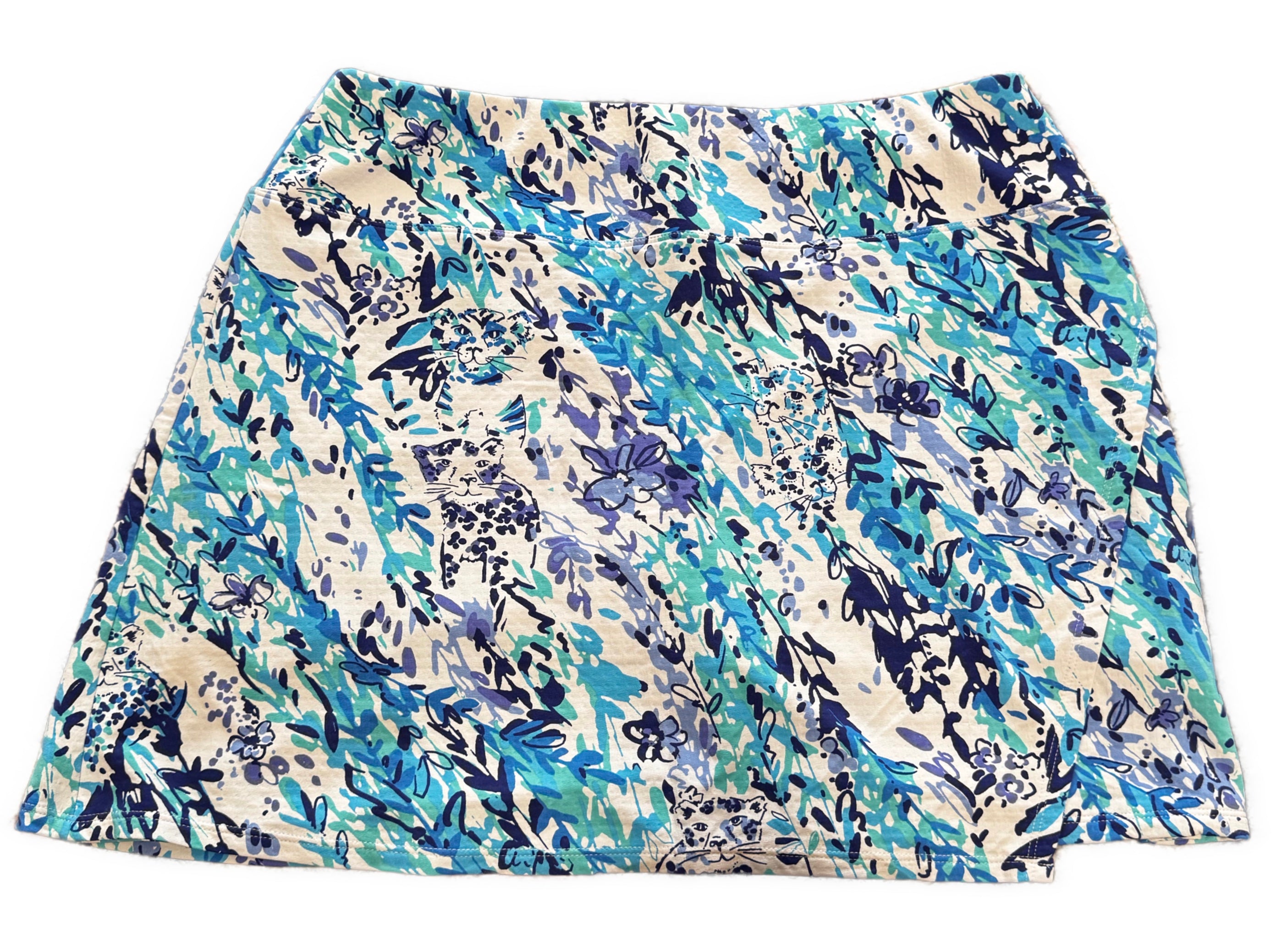 Ibkul Blue Patterned Women's Wrap Around Skort w/Cheetahs Size L MSP$96