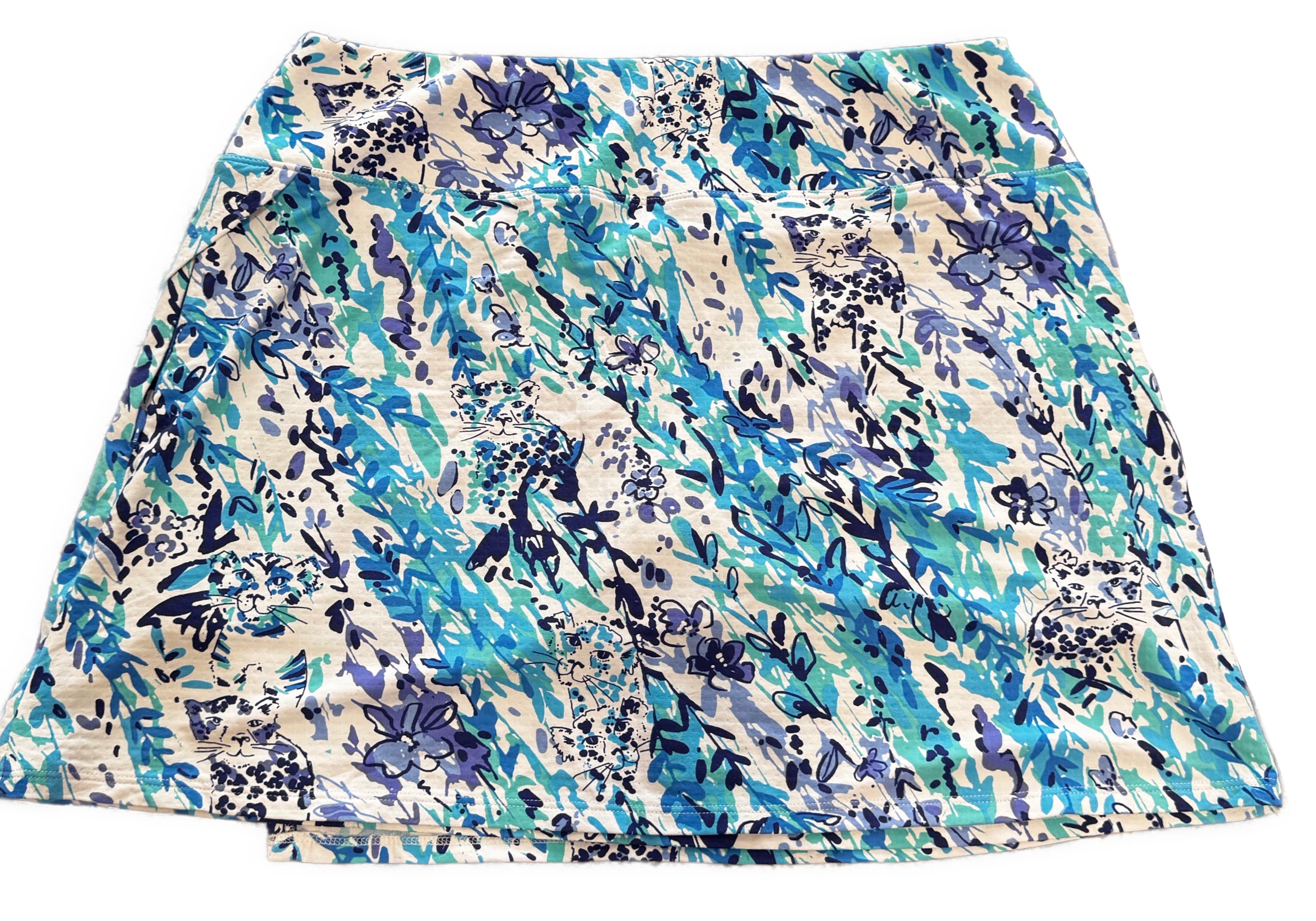 Ibkul Blue Patterned Women's Wrap Around Skort w/Cheetahs Size L MSP$96 - 0
