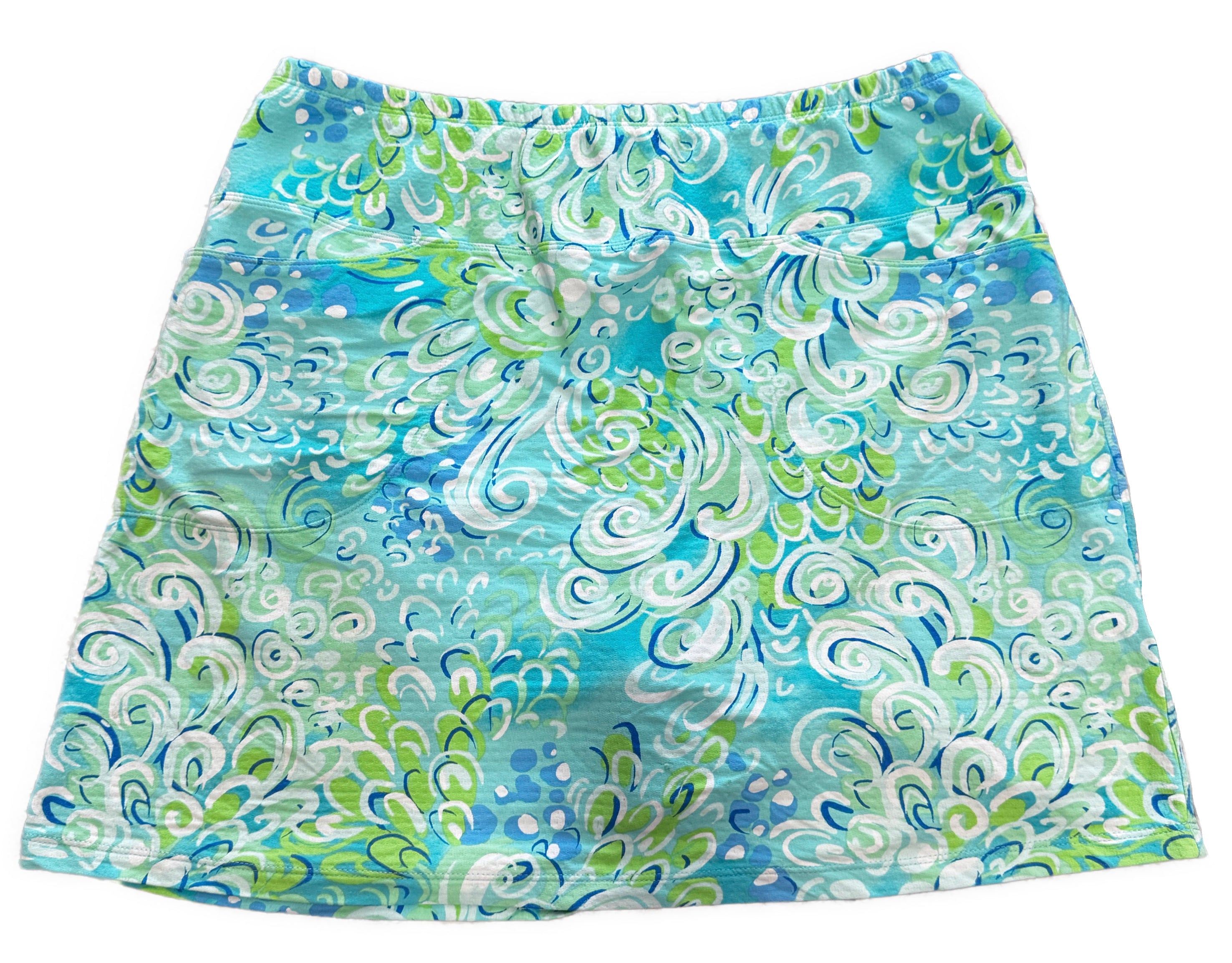 Ibkul Blue & Green Whirly Patterned Women's Golf Skort Size L MSP$96