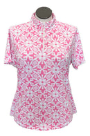 Ibkul Pink Geometric Floral Patterned Women's Short Sleeve Size XL MSP$91-1