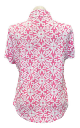 Ibkul Pink Geometric Floral Patterned Women's Short Sleeve Size XL MSP$91 - 0
