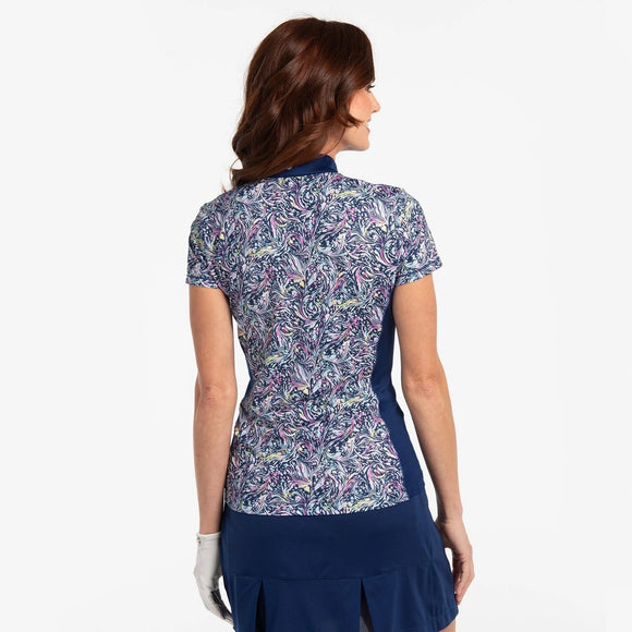 New EP NY Cap Sleeve Paisley Print Mandarin Golf Polo Size M MSP$84