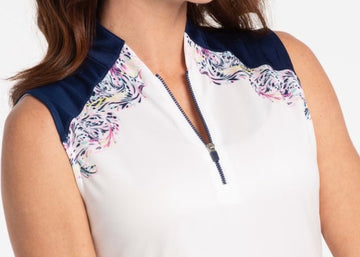 New EP NY Sleeveless Paisley Contrast Golf Polo Size M. MSP$84 - 0