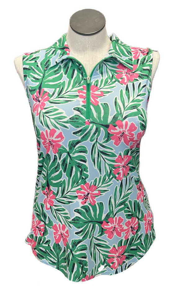 Jofit Blue, Green & Pink Tropical Patterned Women's Sleeveless Golf Top Size XL