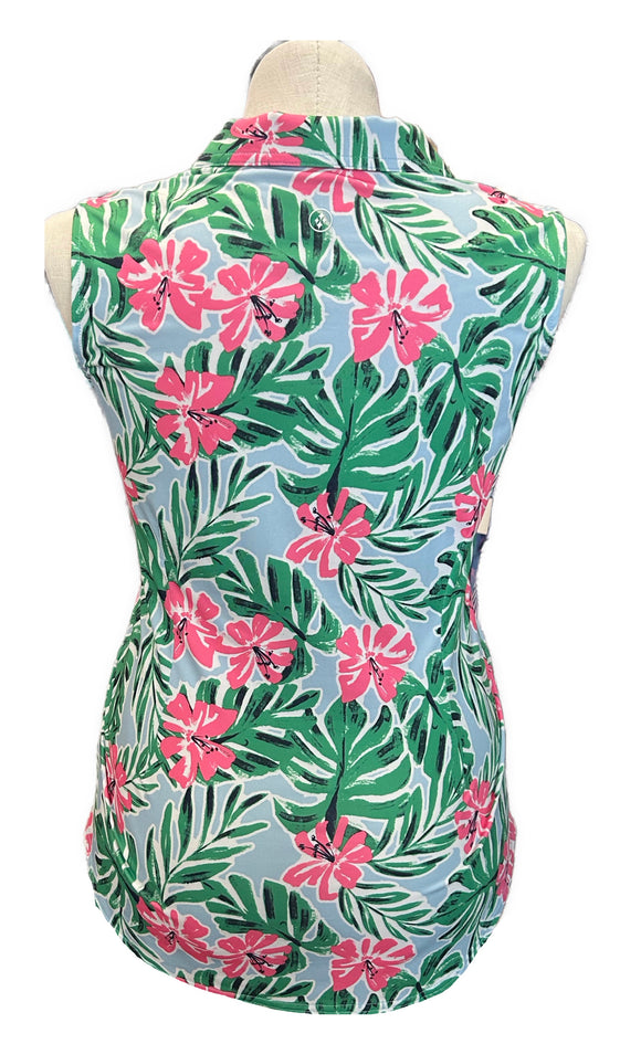 Jofit Blue, Green & Pink Tropical Patterned Women's Sleeveless Golf Top Size XL