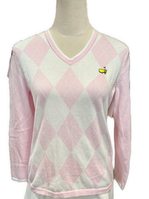 Magnolia Lane Pink & White Argyle Masters Sweater Size M. MSP$120