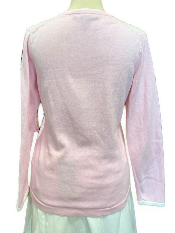 Magnolia Lane Pink & White Argyle Masters Sweater Size M. MSP$120