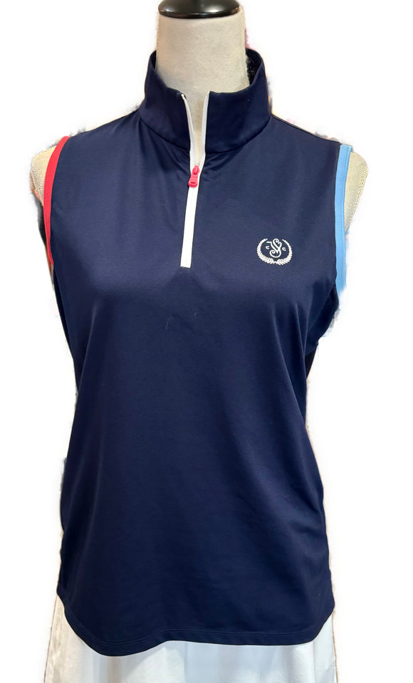 RLX Women's Navy Sleeveless Golf Polo w/ Contrast Trim & Logo Size L MSP$128