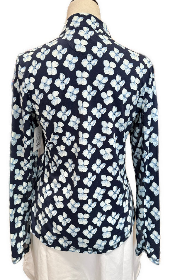 Adair Active Navy Floral Print 1/4 Zip Mock Sun Shirt Size M MSP $98