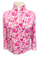Ibkul Women's Pink Hearts Long Sleeve Zip Mock Sun Shirt Size XL-1