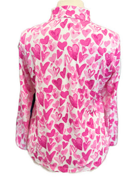 Ibkul Women's Pink Hearts Long Sleeve Zip Mock Sun Shirt Size XL - 0