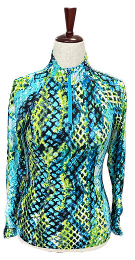 Tzu Tzu Women's Blue & Yellow Snakeskin Print Pullover Size S MSP$129