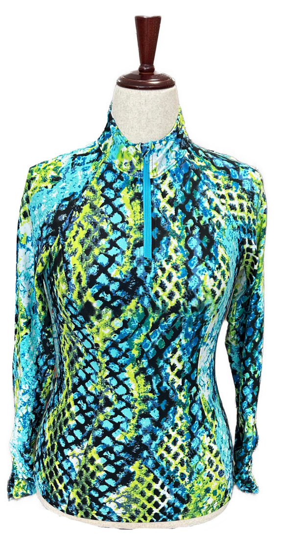 Tzu Tzu Women's Blue & Yellow Snakeskin Print Pullover Size S MSP$129