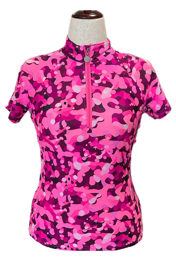Tzu Tzu Pink Camo Lucy Short Sleeve Golf Top Size S MSP$110