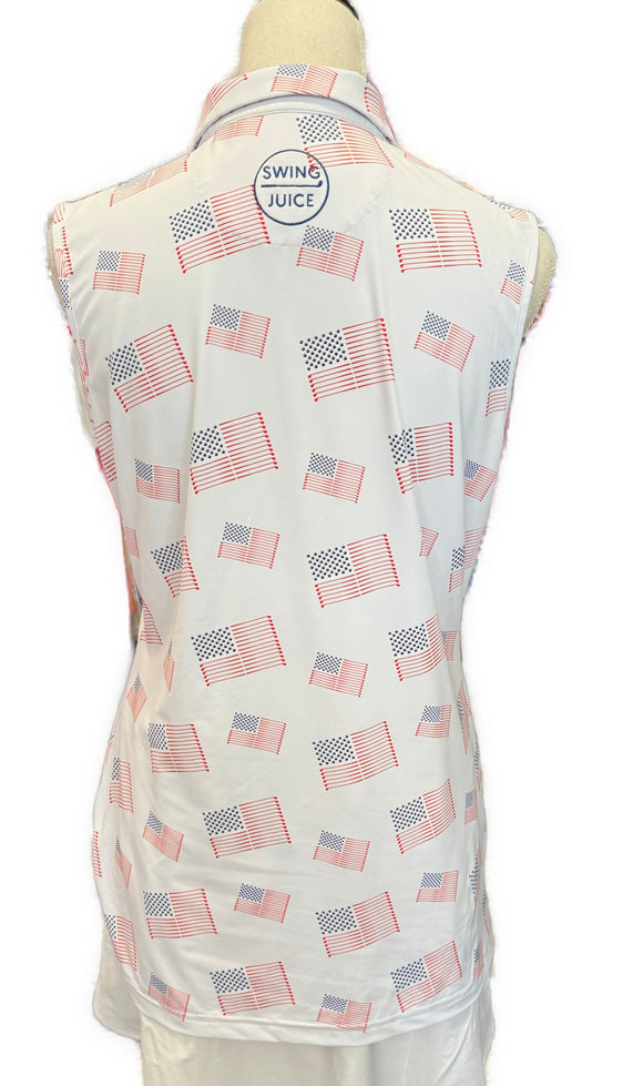 Swing Juice Women's Flag Sleeveless Golf Polo Size L MSP$88