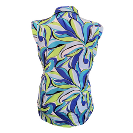 San Soleil Women's Sleeveless Golf Top in Blue, Lime & White Floral Print Size XL MSP$92 - 0