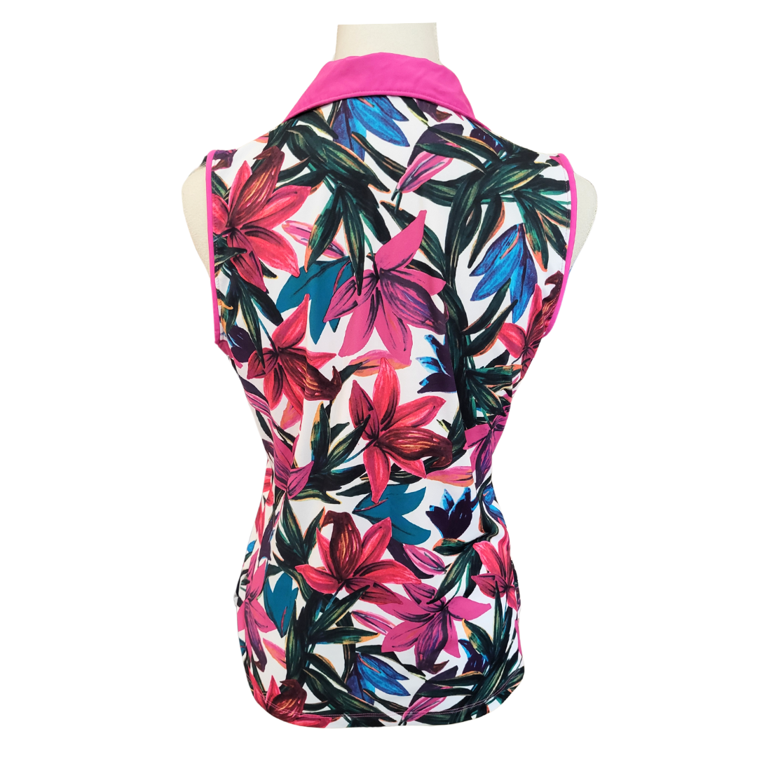 Lady Hagen Multicolor Inked Floral Sleeveless Polo Size S - 0