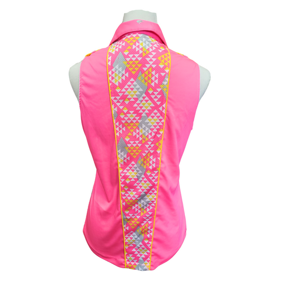 Golf American Neon Pink, Gray & Yellow Geometric Triangle Print Sleeveless Top Size M