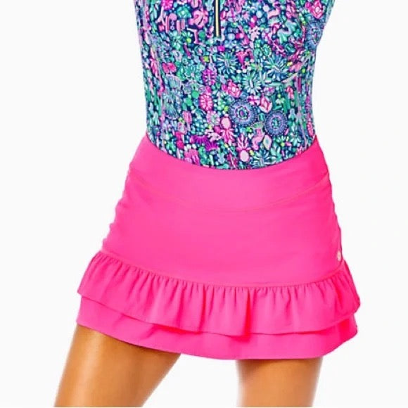 Lilly Pulitzer Luxletic Hot Pink Ruffled Tennis Skort Size L MSP$88