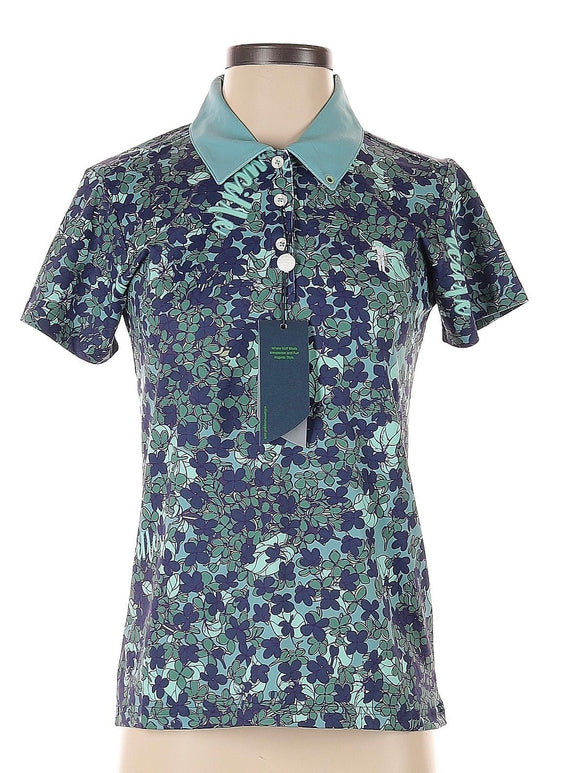 New William Murray Women's Nav& & Green Floral Golf Polo Size S MSP$85