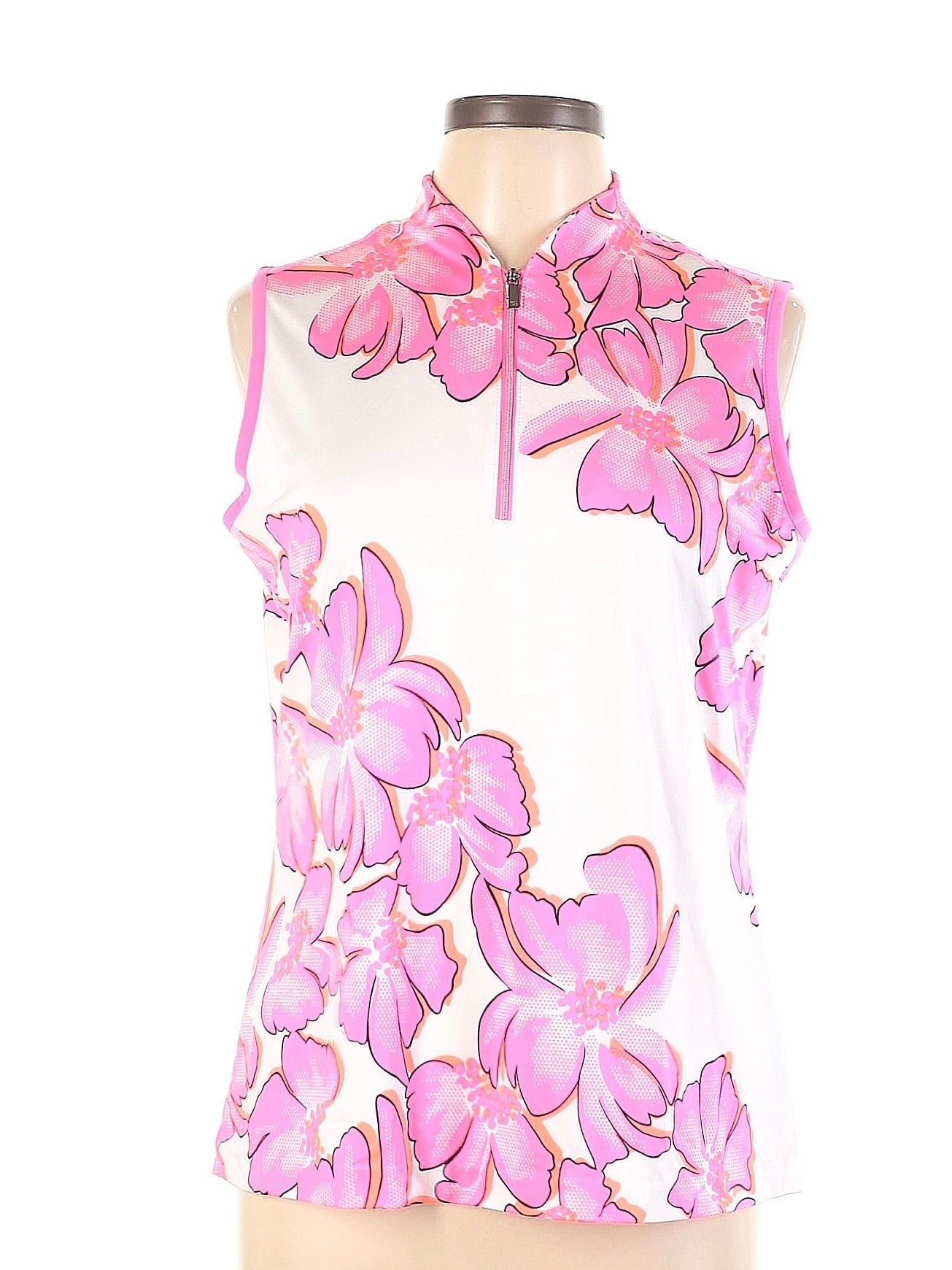 Tail Women's White & Bright Pink Floral Sleeveless Golf Top Size L MSP$92