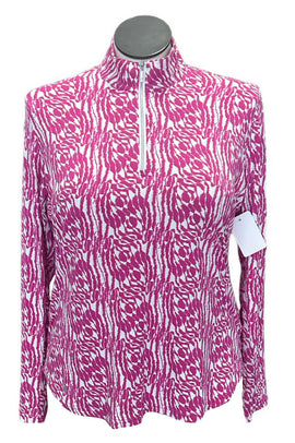 GGBlue Fuchsia & White Animal Print Long Sleeve Sunshirt Size XL MSP$110