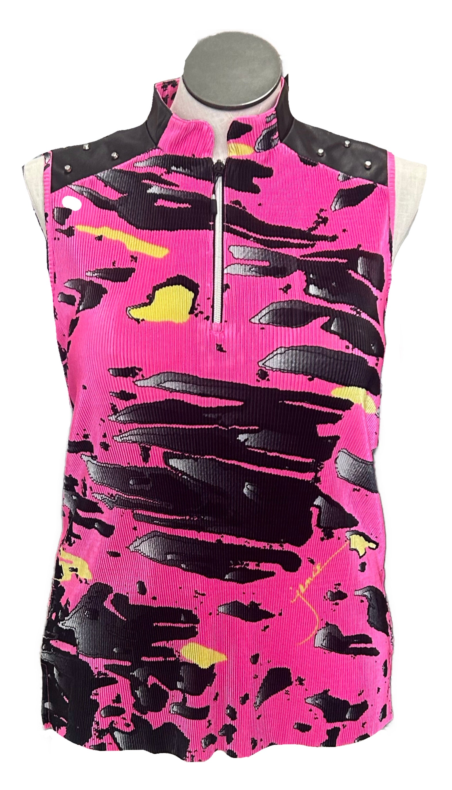 Jamie Sadock Women's Hot Pink & Black Sleeveless Crinkle Golf Top
