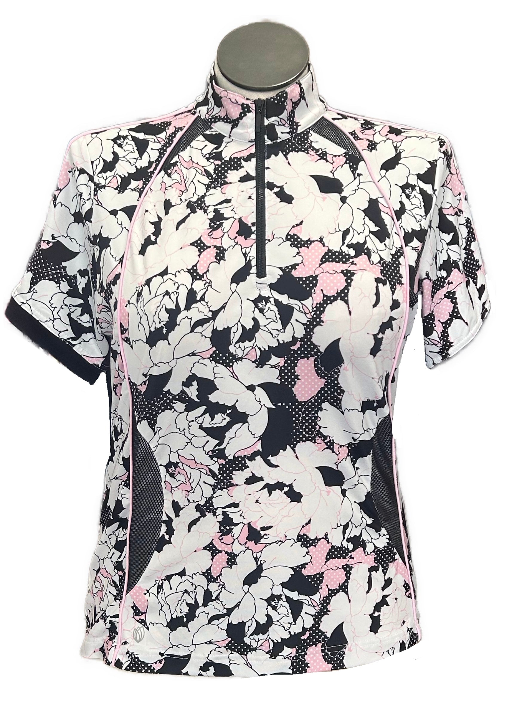 GGBlue Women's Black & Pink Floral Short Sleeve Golf Top Size L MSP$84