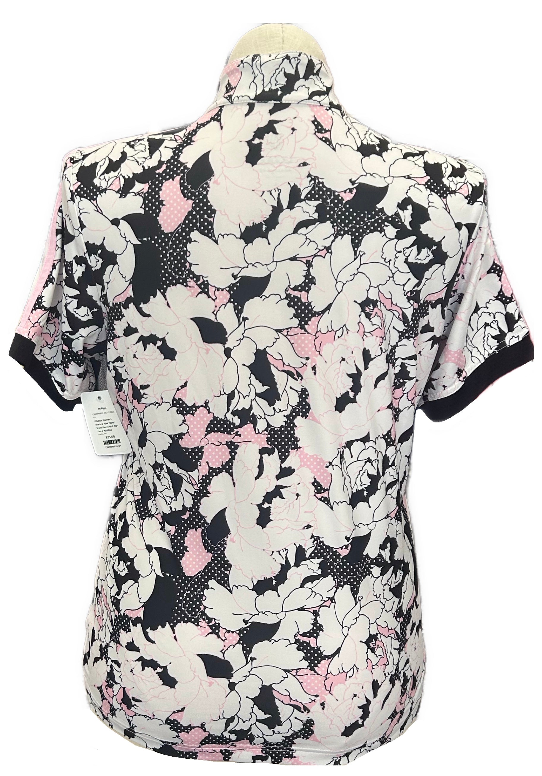 GGBlue Women's Black & Pink Floral Short Sleeve Golf Top Size L MSP$84 - 0