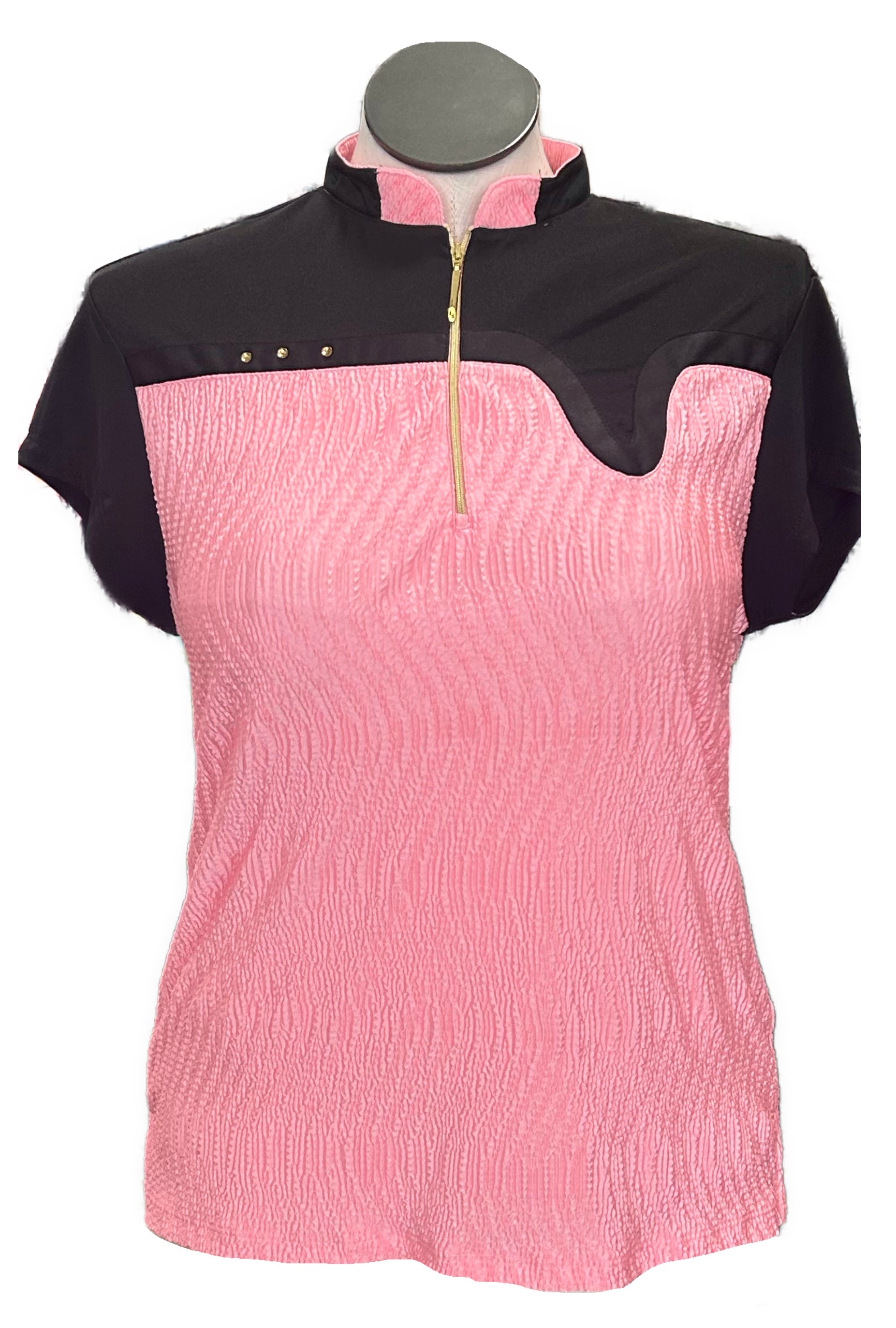 Jamie Sadock Black & Light Pink Crinkle Golf Polo Size L MSP $89