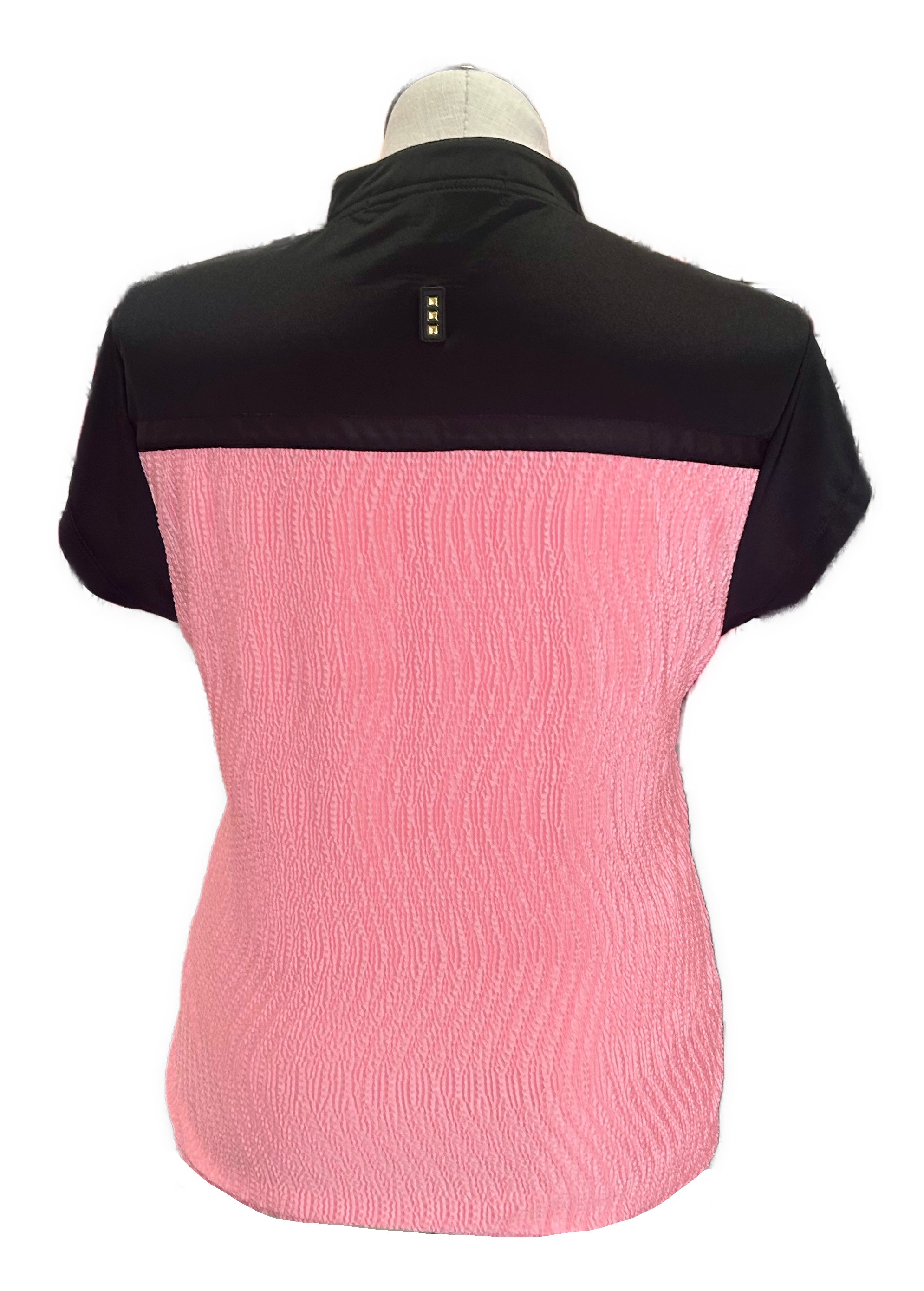 Jamie Sadock Black & Light Pink Crinkle Golf Polo Size L MSP $89 - 0