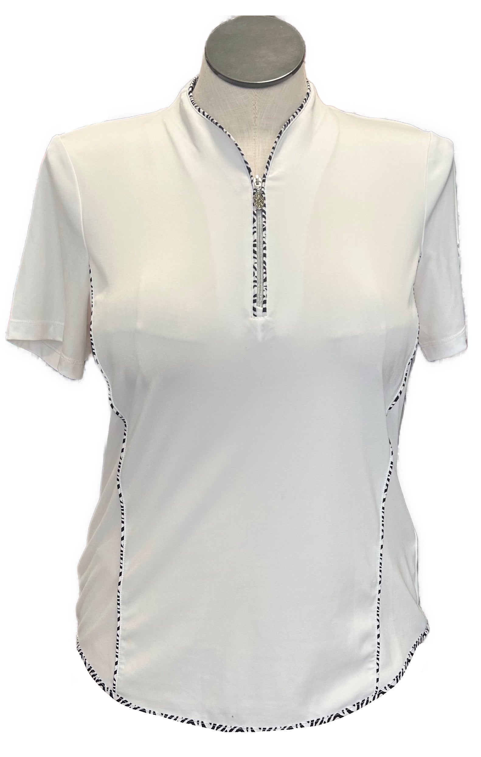 Greg Norman Women's White Golf Polo w/ Animal Print Trim Size L MSP$