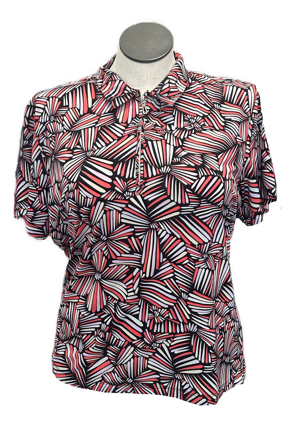 Moneterey Club Coral & Black Print Golf Top Size XL