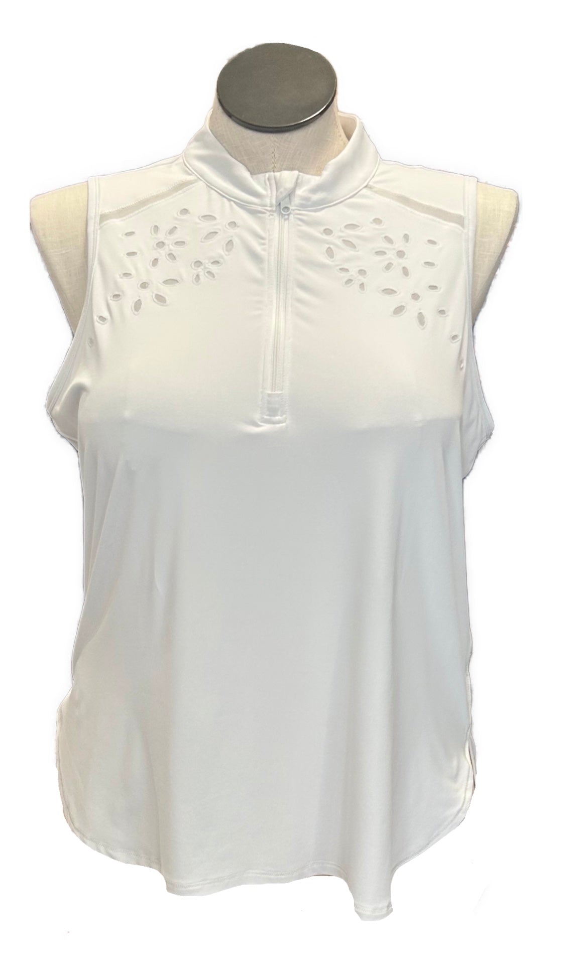 Lucky in Love White Sleeveless 1/4 Zip Floral Cutout Size XL MSP $78