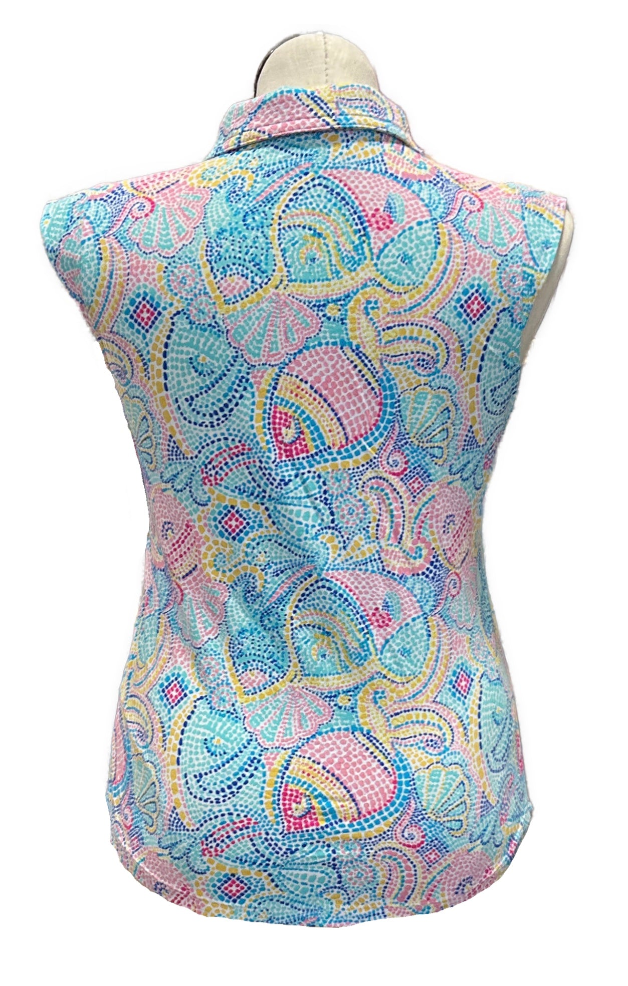 Ibkul Pink & Blue Patterned Women's Sleeveless Golf Top Size L - 0