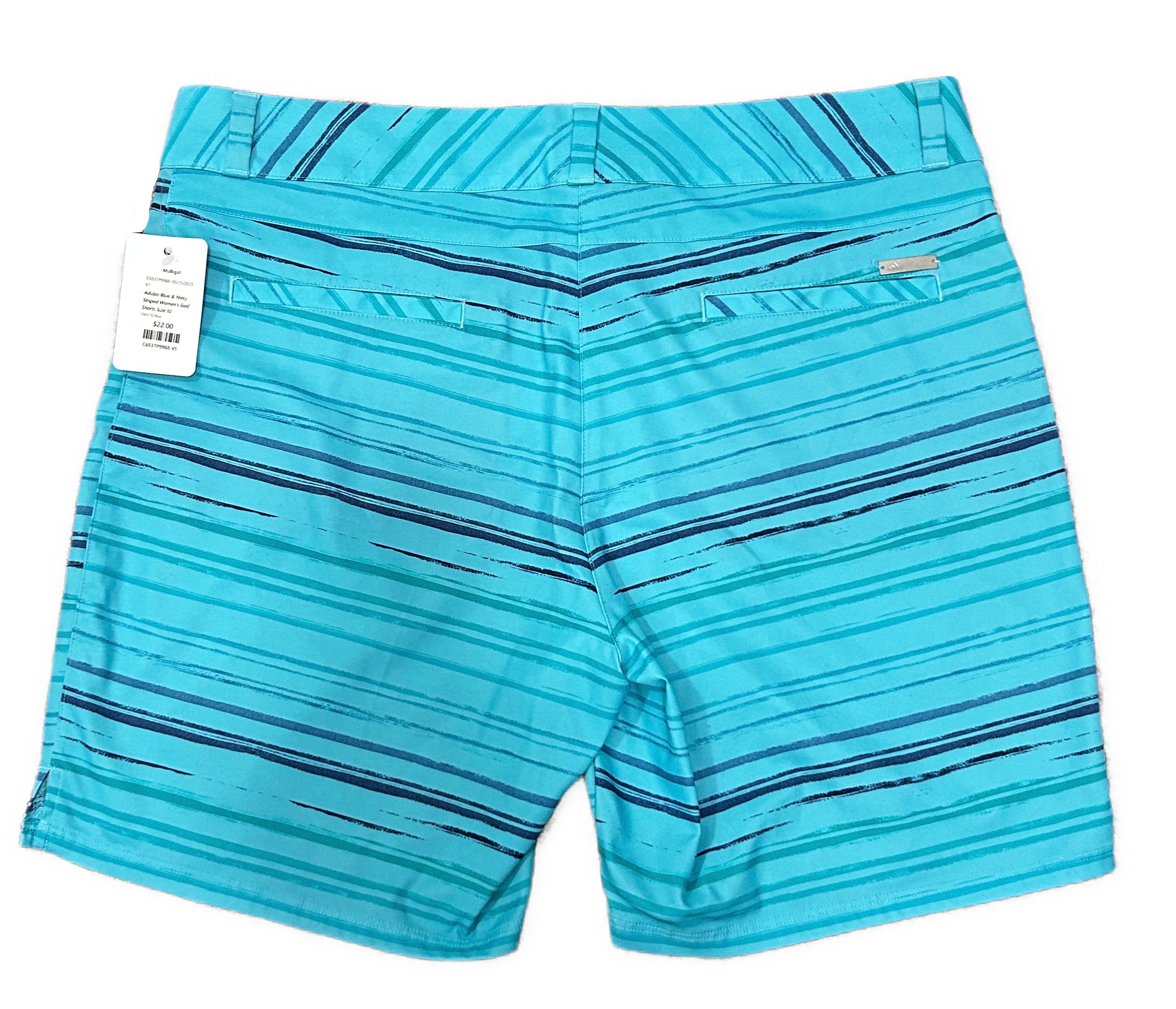 Adidas Blue & Navy Striped Women's Golf Shorts Size 10 - 0