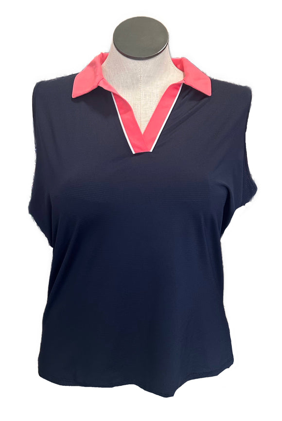 Sport Haley Women's Navy & Coral Sleeveless Golf Polo Size XL