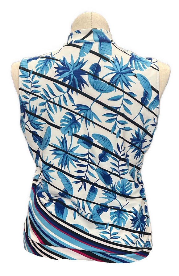 Tail White & Blue Palm Print w/ Stripes Sleeveless Golf Top Size XL MSP$92