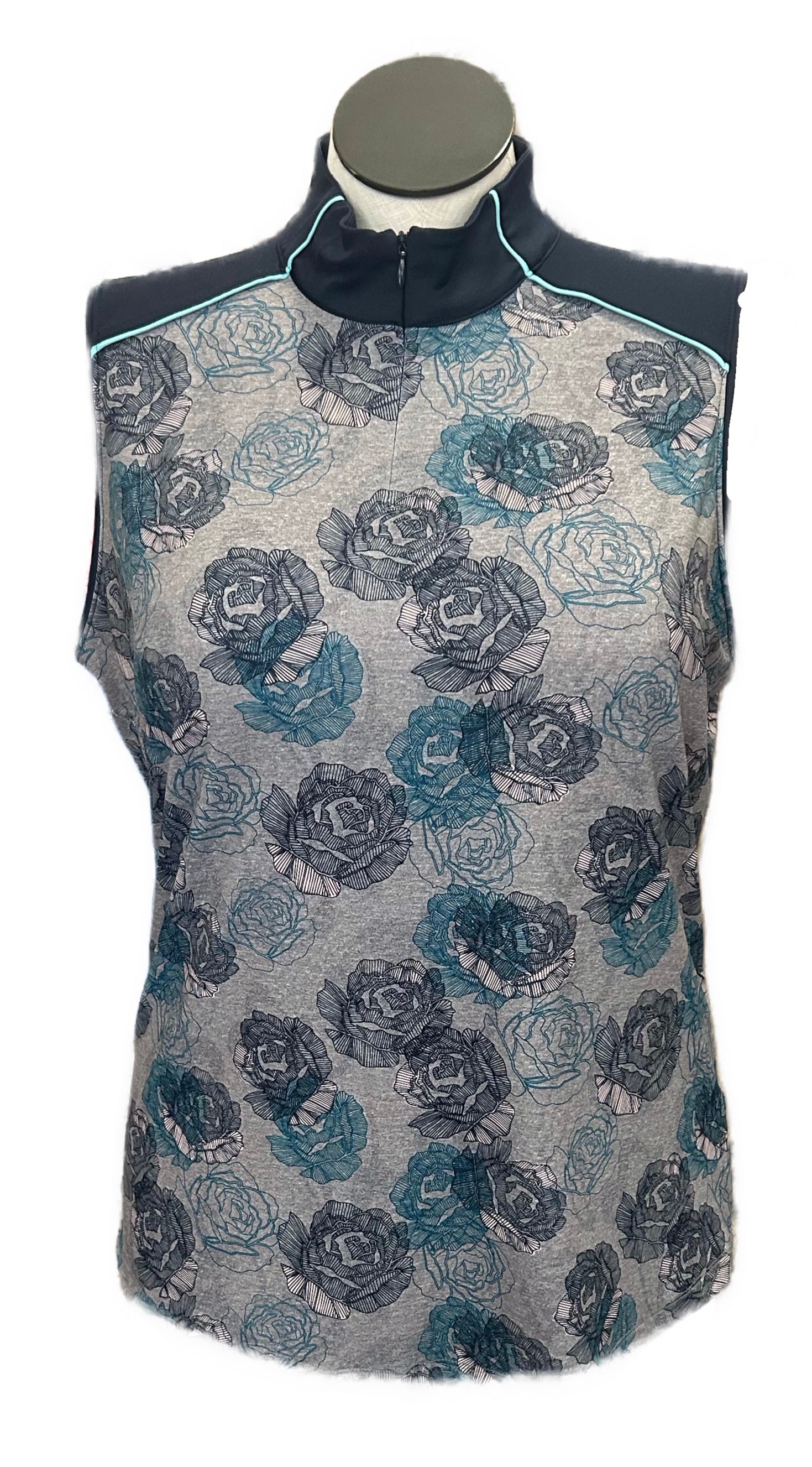 Lady Hagen Gray Rose Print Sleeveless Golf Polo Size XL