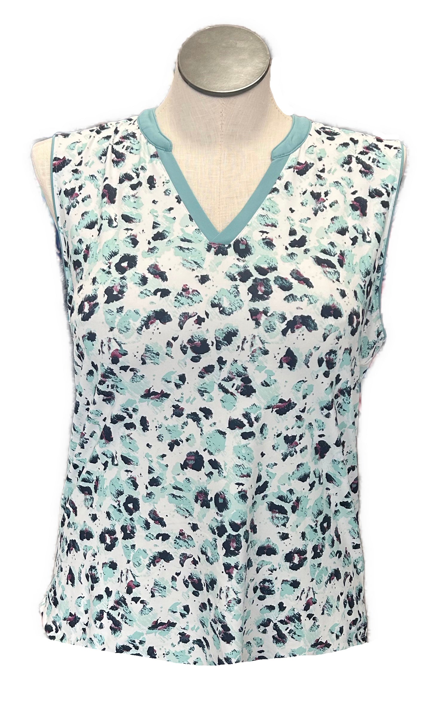 Lady Hagen White & Green Leopard Print Sleeveless Golf Top Size XL