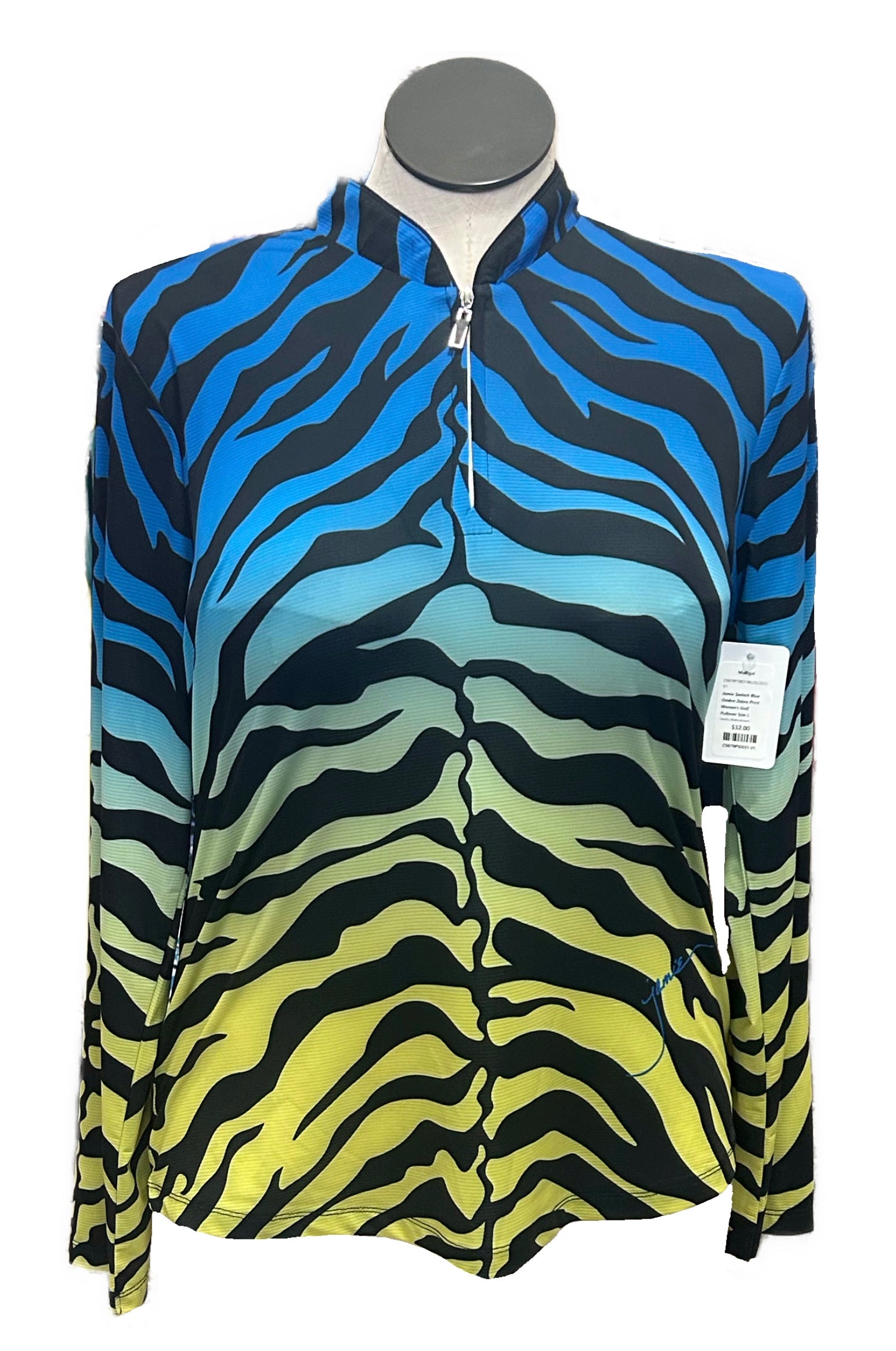 Jamie Sadock Blue Ombre Zebra Print Women's Golf Pullover Size L