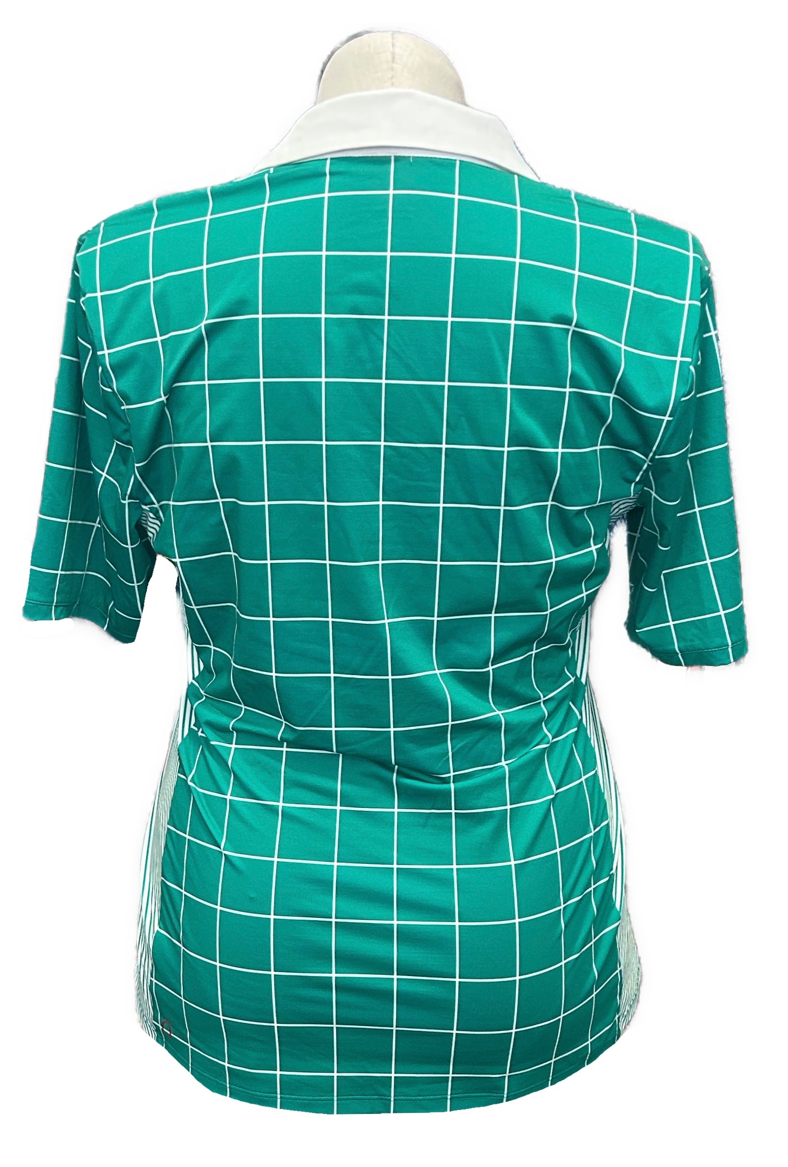 Kinona Green & White Square Patterned Women's Short Sleeve Golf Top Size L - 0
