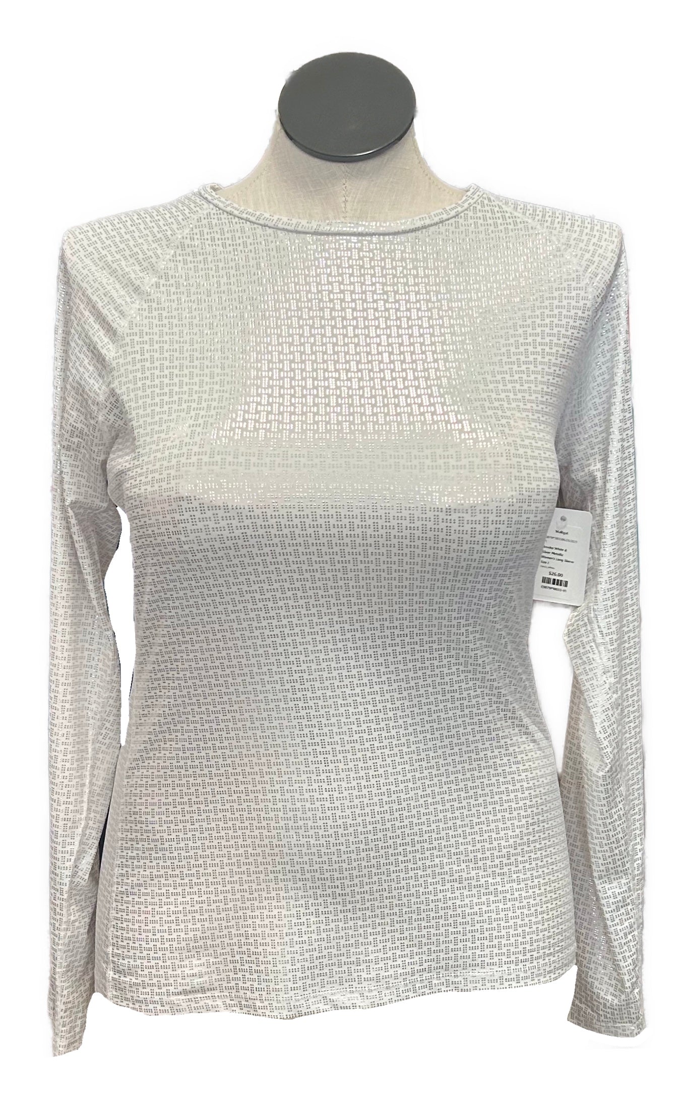Annika White & Silver Metallic Women's Long Sleeve Size L