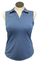 Jofit Blue Sleeveless Women's Golf Top w/Coral Collar Accents Size M-1