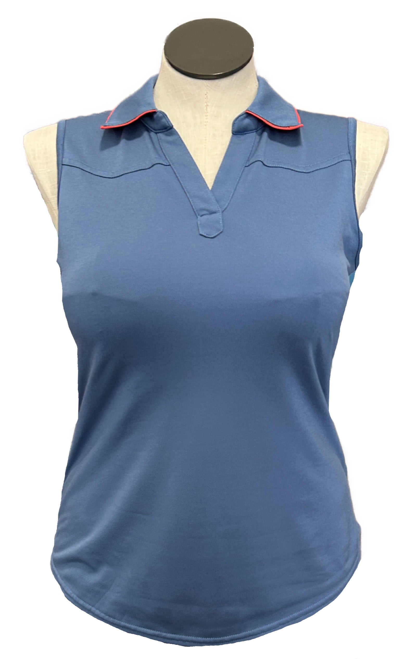 Jofit Blue Sleeveless Women's Golf Top w/Coral Collar Accents Size M