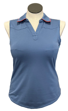 Jofit Blue Sleeveless Women's Golf Top w/Coral Collar Accents Size M