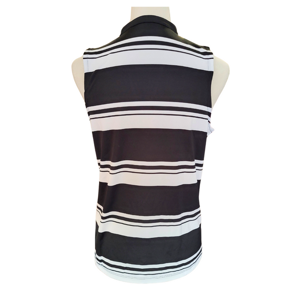 Women's Puma Cloudspun Black w/White Stripe V-neck Mini Mock Sleeveless Golf Top Size M MSP$65