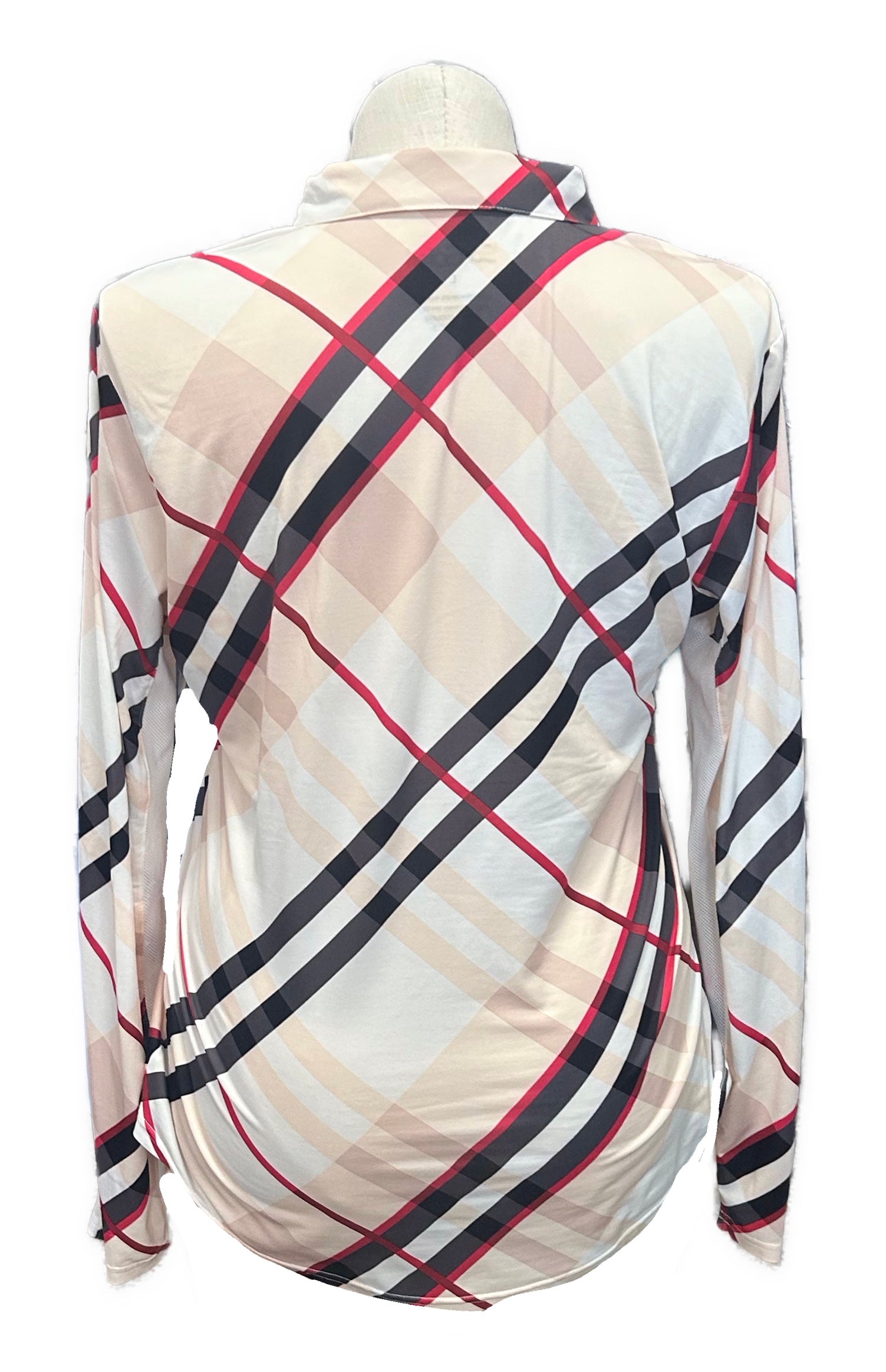 San Solei Tan, Red & Black Plaid Patterned Women's Pullover Size L