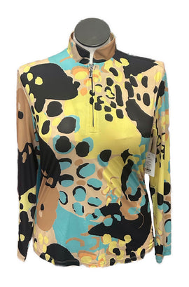 Jamie Sadock Tan, Black & Teal Patterned Women's Golf Pullover Size M